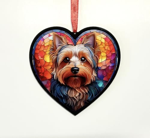 Yorkshire Terrier Heart Suncatcher - Memorial or Gift for Dog Lovers - 13cm