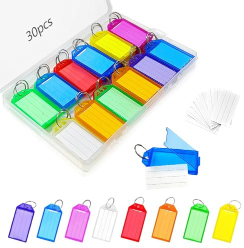 30 Stück Schlüsselanhänger Beschriftbar, 8 Farben Schlüsselschilder, Schlüsselanhänger zum Beschriften für Schlüsseln, Haustieren, Gepäckstücke (Stil 1)