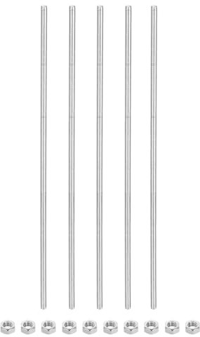 QUARKZMAN 5Pz M5 x 300mm Barra Filettata Completa con 10Pz Dadi Esagonali, Passo Filettatura 1.25mm Barra Filettata in Acciaio Inox 304 Destra Barre Perno