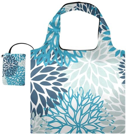 OWFKAY Grand sac fourre-tout pliable - Dahlia bleu abstrait, sac d'épicerie, sac d'épicerie extra large, imperméable et léger 46 cm x 41 cm, Dahlia bleu abstrait, Taille unique
