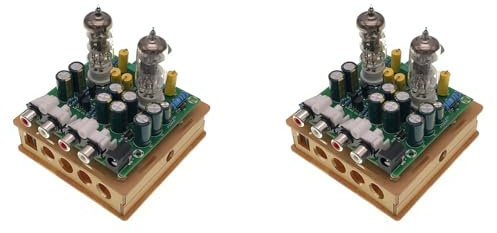 Kznifmk 2X Le Plus RéCent 6J1 PréAmpli Une Lampes Carte Amplificateur Casque Ampli Une Valve Tampon Bile Kits Bricolage (Carte Ampli de PréAmpli Une Tubes 6J1+ ÉLéMents Coque Transparents)