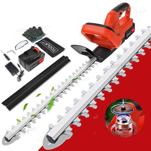 Lmozim Taille-Haie Electrique sans Fil 21 V avec Batterie 3.0ah Diamètre de Coupe 15mm, Longueur de la Lame 55cm Coupe Bordure Cisailles à Arbustes pour Le Jardin, la Pelouse et la Cour