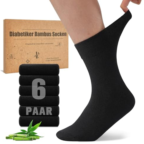 Niorasen Calze per Diabetici in Bambù, 6 Paia Calzini per Diabetici senza Elastico e senza Cuciture, Calzini in Bambu con Bordo Confortevole Uomo e Donna