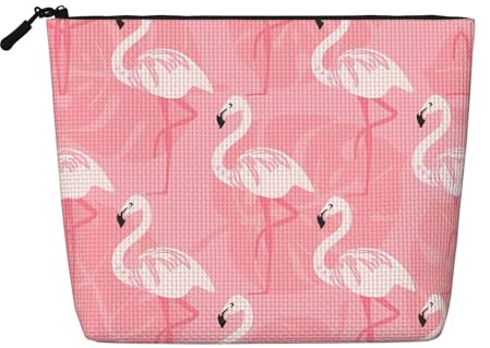 Summer Flamingo Palm Leaves Printed Fake Hemp Makeup Bag â€“ Travel Toiletry Organizer, Daily Storage, Business Trip Essential