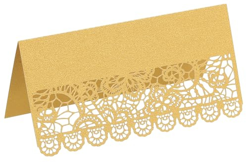 PATIKIL 50Pz Segnaposto per Matrimonio, Cartellini Segnaposto Comunione Tavolo Eleganti a Forma Fiore Tagliati Laser per Allestimento Tavola Ricevimento di Nozze Buffet, Oro