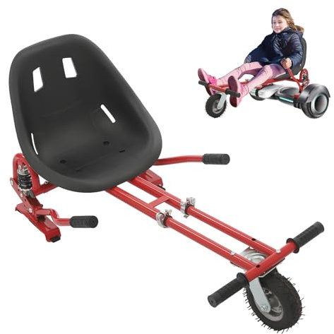 Hoverboard Sitz für 6,5 / 8 / 10 Boards,Verstellbarer Balancing Scooter Sitz mit 2* Stoßdämpfern,Ergonomisches Design,Bis 100kg,Hoverkart Gokart Sitz,Doppelte Hauptstange,Rot