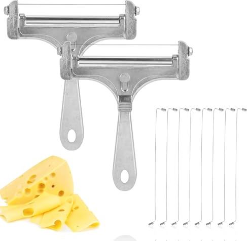 lasuroa 2pcs Trancheuse à Fromage Acier Inoxydable, Coupe-Fromage avec 8 Fils Supplémentaires Coupe-Beurre Manuel Réglable pour Cheddar Gruyère Mozzarella Ustensile de Cuisine (Argent)