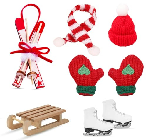 AFYRIANT Wichtel Schlitten Set, 9 Stück Miniatur Wichtel Zubehör, Wichteltür Zubehör Weihnachten, Weihnachtsdeko Wichtel Tür, Dekoration für Weihnachten