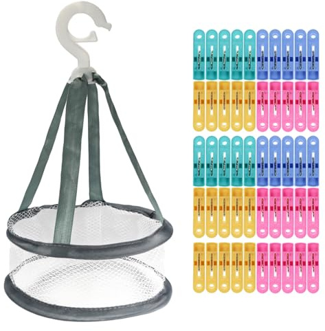 DBOO 50 Pcs Clothes Pegs with Washing Basket | Strong Grip Windproof Plastic Laundry Pegs | Non-Slip Laundry Line Pegs for Home Garden Drying