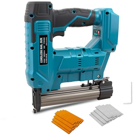 Clavadora inalámbrica compatible con batería Makita de 18 V, pistola de clavos eléctrica 2 en 1 mejorada para mejorar el hogar, carpintería, con 1000 clavos y 1000 grapas