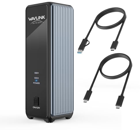 WAVLINK Carcasa Doble para SSD M.2 NVMe, USB 3.2 Gen 2x2 a 20 Gbps, PCIe NVMe con Llave M y Llave B+M, Compatible con UASP y Trim, Raid 0, hasta 16 TB, Compatible con OTG (sin clonación sin conexión)