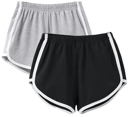 InfiniZer 2 Pack Women's Shorts Soft Breathable Anti Chafing Mid Rise Black Shorts for Running Athletic Yoga Cycling (UK, Alpha, L, Regular, Regular, Black + Gray)