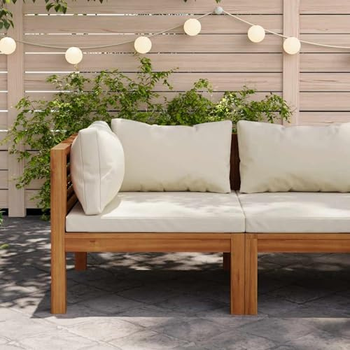 HOMELEN Sofá esquinero modular con cojín blanco crema de madera de acacia, juego de salón de jardín, juego de muebles de jardín, juegos de entretenimiento, salón, balcón, sofá, salón, adecuado para