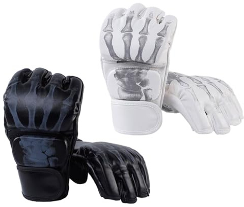 2 Paar MMA Handschuhe, Kampfsporthandschuhe, Halbfinger Kickboxhandschuhe, Boxhandschuhe für Den Boxsack, Schwarz und weiß