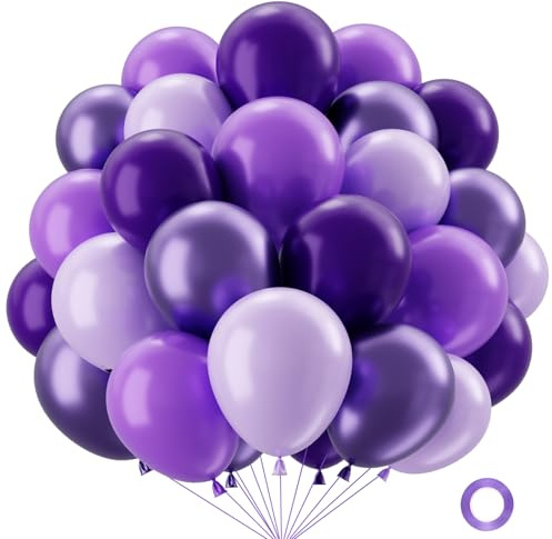 QIFU Palloncini Viola 50 Pezzi 12 Pollici Palloncini Elio Lattice Viola Scuro Lilla Palloncino Metallizzato Decorazioni Compleanno Per Bambina Baby Shower Laurea Battesimo Matrimonio Gender Reveal