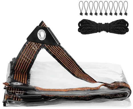 QUARKZMAN Bâche Imperméable Transparente en PE avec Œillets, 3 x 2 m Bâche de Protection Extérieur avec 5m Corde et 10 Cordes Élastiquesde pour Camping Balcon Serres Mobilier Jardin Toit