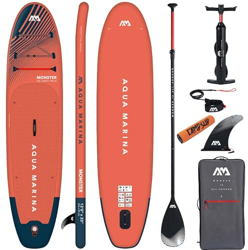 CampSup Aqua Marina Monster 12'0 – Aufblasbares SUP Board Allround für Anfänger – Stand Up Paddle Board Komplettset – Limited Edition Rot
