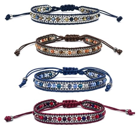Bekecidi Lot de 4 Bracelets Bresiliens Tissés Main Ajustable 14+7+7cm