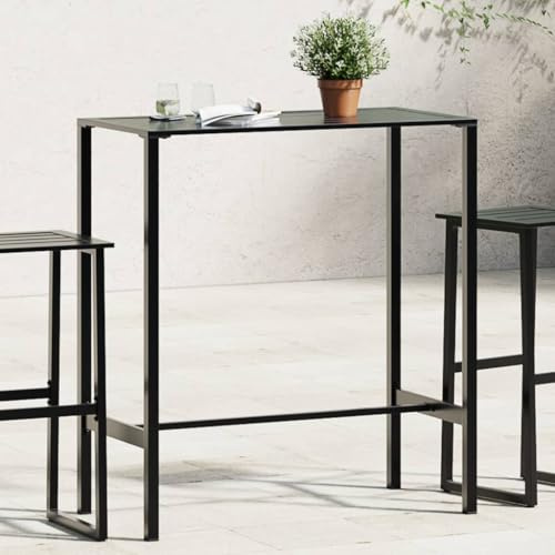 Zeehear Bartisch Schwarz 100x50x110 cm Pulverbeschichteter Stahl Garten Terrasse Balkon Outdoor Loungetisch Beistelltisch Wetterfest