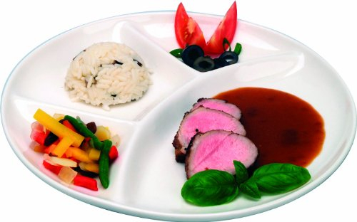 Juego de 6 platos para fondue Ø24 de porcelana blanca – Subdivisión 4 compartimentos – Resistente a los arañazos – Apto para horno y lavavajillas – Platos de alta calidad para sushi, tapas – Uso en