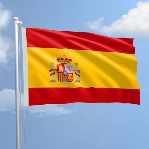 Bandiera Spagna 70 x 100 cm in Poliestere Nautico Ignifugo 115 g/mq per Uso Interno ed Esterno con Finiture Professionali, Doppie Cuciture, Corda e Guaina, Colori Brillanti e Duraturi - Made in Italy