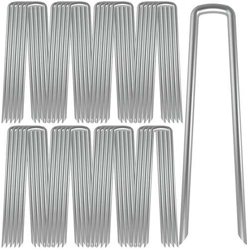 AAGUT Gartenpfähle, Zaun, Erdspieß, Zeltanker, Hof, Metall, Landschaftsklammern, strapazierfähig, verzinkt, 30,5 cm, 8 Gauge, 40 Stück, Rasenstifte für Hundezaun, Unkrautbarriere, Stoff, Hühnerdraht