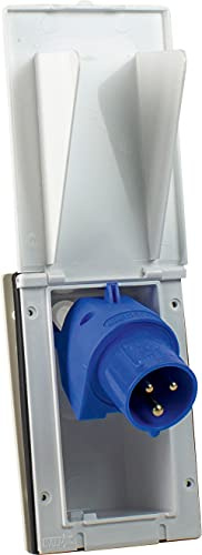 as - Schwabe Camping CEE Einspeisungsstecker - Flanschmaß mit 163 x 102 mm | 230V/16A/ 3-polig - Camping/Caravan Anbaustecker für Wohnwagen - mit Klappdeckel - IP44 - Made in Germany, Weiß Weiß,I 61463