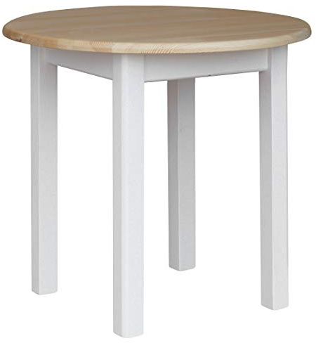 k koma Table de salle à manger ronde en pin massif 90 cm, blanc miel, style rustique (pin verni)