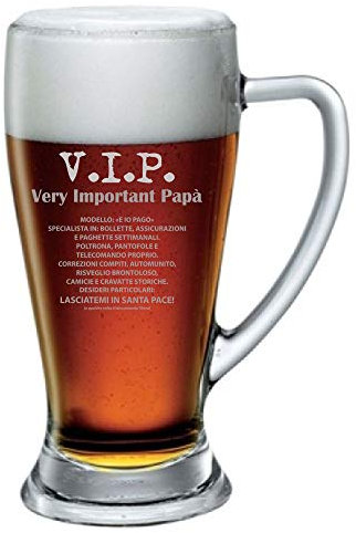 Colorfamily Boccale da Birra con incisione Papà - v.i.p. very important papà - dad - festa del papà - bicchiere in vetro chiaro, capienza 38 cl