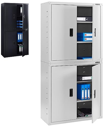 Arebos Aktenschrank Büroschrank Lagerschrank Materialschrank Stahlschrank 2 Höhenverstellbare Einlegeböden | 180 x 90 x 40 cm | Grau