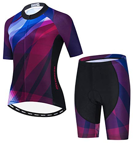 JPOJPO Dam cykeltröja set cykel kortärmad passar t-shirt reflekterande + 5D vadderade shorts toppar