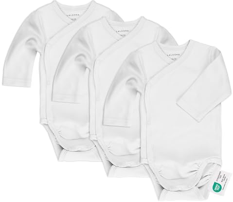 LaLoona Pack Body Bebe Algodón 100% - 3 Ud. Bodies Bebe Manga Larga para Recién Nacido, Body Cruzado Certificado OekoTex 100, Ropa Bebé