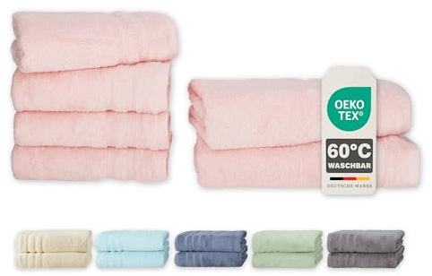 Müskaan® 6er Bambus Handtuch Set Rosé, 50% Baumwolle & 50% Bambus, 450g/m² – 2X Duschtuch 70x140cm & 4X Handtuch 50x100cm – Öko-Tex, Handtücher Set Baumwolle, Handtuchset Blau, 60°C waschbar