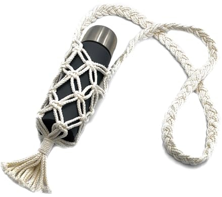 Macraben® Flaschenhalter zum Umhängen Biobaumwolle - Makramee Flaschenhülle Wasserflasche oder Weinflasche Flascheträger - Premium Boho Flaschentasche für Reisen, Festivals. Flaschenträger bis 0,75L