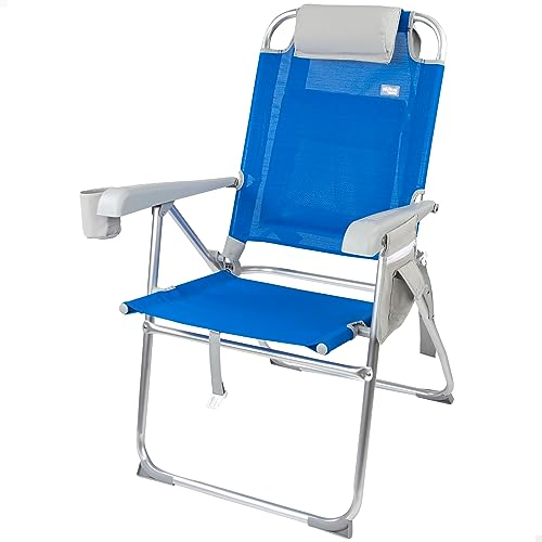 AKTIVE Chaise de Plage Pliable et Inclinable, Résistante au Poids, Chaise Pliante Portable, 47 X 63 X 99 cm, avec Coussin, Sac en Filet et Poche latérale, Chaises de Plage (62631)