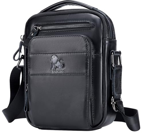 BAIGIO Leder Umhängetasche Herren Schultertasche Vintage Männer Tasche Crossbody Bag Herrentasche zum Umhängen Ledertasche mit Verstellbarem Gurt für Business Arbeit Reise