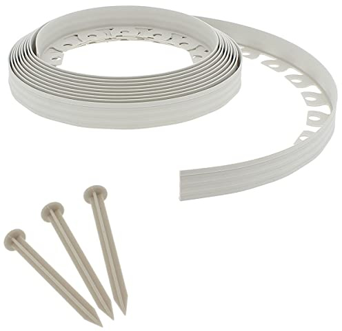 GT Garden Flexible Rasenkante - Beetumrandung, Weiss, 4 cm x 10m inkl. 20 Befestigungstiften