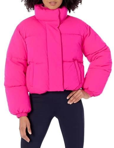 Amazon Essentials Chaqueta Acolchada y Recortada con Cremallera Completa (Acolchado Mate o Forro Polar) Mujer, Rosa Fluorescente, XS