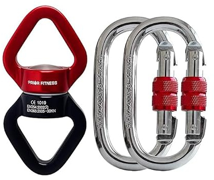 PRIOR FITNESS Accessori per altalena in seta - Certificato CE - Gancio girevole a 360° - Adatto per altalena, amaca, yoga aereo, seta aerea (30KN) rosso e nero