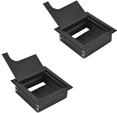 2 Pezzi Passacavo Rettangolare, Passacavi Scrivania in Alluminio, Pressacavo Tappo Passacavi, Passacavi Scrivania Nero, per Ufficio Tavolo, Scrivania del Computer, con Guarnizione a Spazzola (Nero)