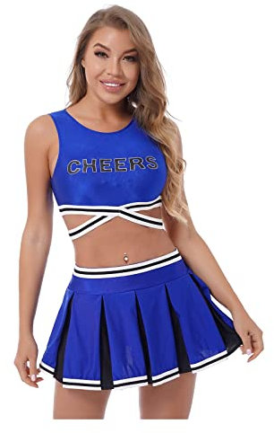 JUGGO Cheerleader-Outfit for Mädchen, Frauen, Erwachsene, Cheerleading-Uniformen, Cosplay-Kostüm, Cheerleader-Outfit, Bauchfreies Oberteil mit Faltenröcken (Color : Royal Blue1, Size : S)