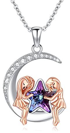TRISHULA 925 Sterling Silber Damen Kette Halbmond Anhänger Halskette Mond Schmuck Geschenk für Frauen 18Zoll+2Zoll