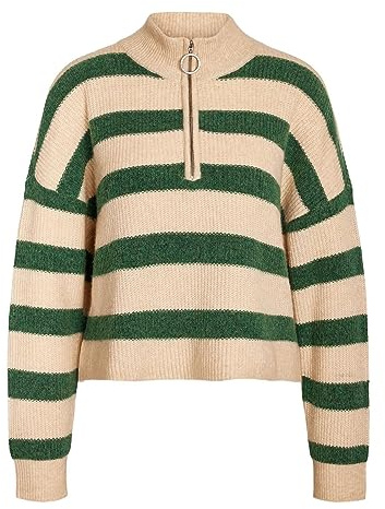 Noisy may Damer Nmnewalice L/S halv dragkedja stickad Noos stickad tröja, Foliage Green/Stripes: irish Cream, XS