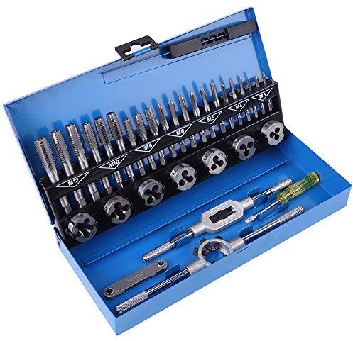 YyDDs Outils professionnels 32 pièces/jeu M3-M12 en acier allié Tarauds et jeu de matrices Clé à molette Jauge de taraudage Kits de tarauds avec boîte d'outils à main bien travaillés