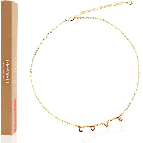 GERNEO® – Wien – Luxuriöse Halskette mit Buchstaben LOVE mit Herz-Anhänger für Damen – 18 Karat vergoldet in Gold – Elegantes Schmuckstück