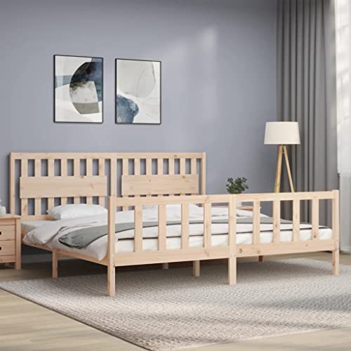 vidaXL Sängram med huvudgavel 200x200 cm massivt trä, säng, sovrumsmöbler, trä säng, dubbelsäng, träram, sängbotten, sängram av massivt trä, sängplats