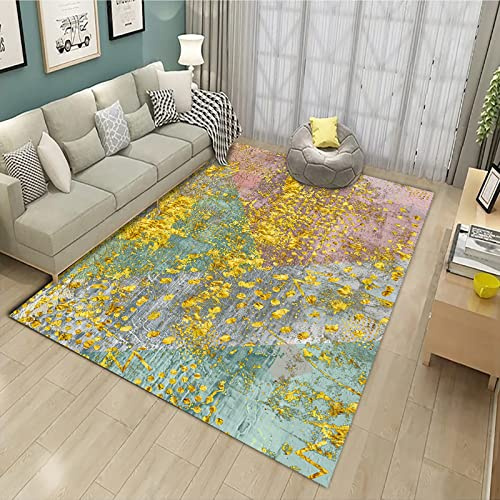 ARUGYTEI Teppich Kurzflor,Grün, Rosa, Orange, Gelb, Abstrakt, Wohnzimmerteppich, Schlafzimmer Esszimmer Kinderzimmer Deko, 120 x 180 cm
