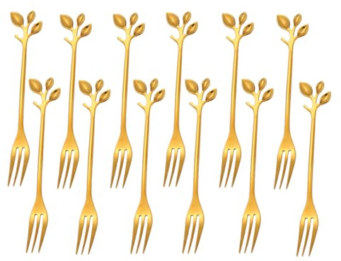 12 Pieces Stainless Steel Leaf Shape Mini Dessert Forks Set, 4.7 Home Kitchen Tableware Demitasse Dishwasher Safe Cake Creative Dessert Stirring Mixing Sugar Stir Ice Cream Fruit Fork