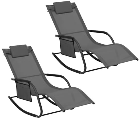 WOLTU 2er Sonnenliege wetterfest, mit Abnehmbarer Kopfstütze, Grau | Gartenliege, Schwungliege, bis 150kg belastbar, für Outdoor Garten Balkon