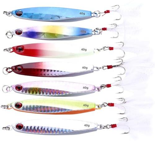 Grunt flytande havsfiskedrag, WASAGA 7 stycken 14 g/21g/30 g/40 g hård metall havsfiskbete för öring abborre gädda, karp bläckfisk havskatt makrill lax